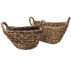 Pair of Nesting Baskets 2pc Oval Handles Woven‎ Oblong Natural
